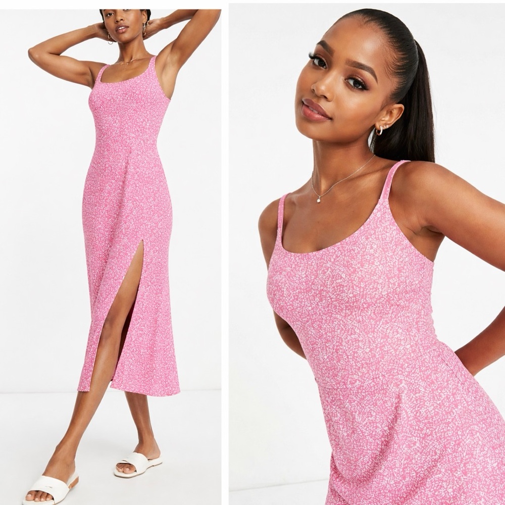 NEW Abercrombie & Fitch Pink Floral Cottagecore Romantic Midi Summer Dress Sz XL